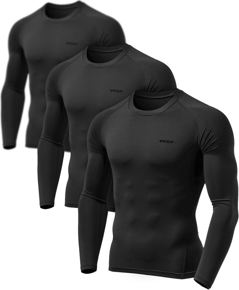 TSLA Men's UPF 50+ Compression Shirts, Cool Dry Long Sleeve Athletic Tops, Sports Baselayer Workout Shirt, Core 3pack Black, XX-Large - Image 2